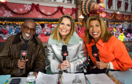 Al Roker, Savannah Guthrie, an Hoda Kotb hosting NBC's broadcast of the 2024 Macy's Thanksgiving Day Parade