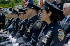 Tom Selleck as Frank Reagan, Vanessa Ray as Eddie, Will Estes as Jamie Reagan, Donnie Wahlberg as Danny Reagan, Marisa Ramirez as Maria Baez, and Gregory Jbara as Garrett Moore in Blue Bloods - 'End of Tour'