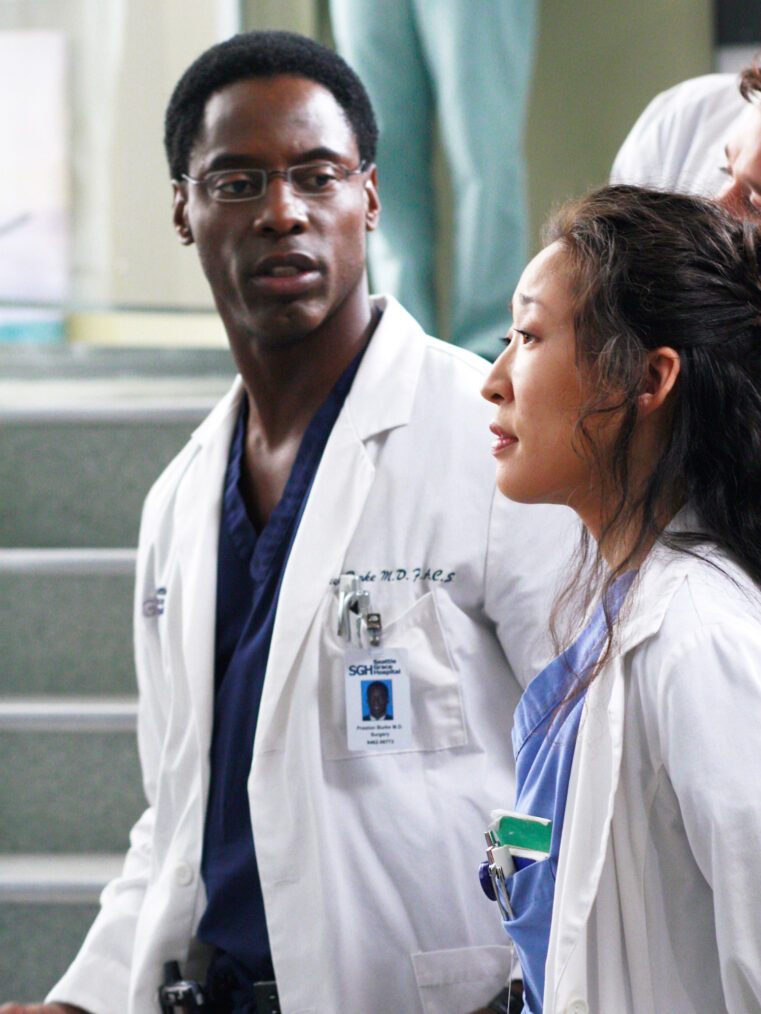 Isaiah Washington as Dr. Preston Burke and Sandra Oh as Dr. Cristina Yang on 'Grey’s Anatomy'