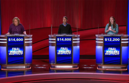 Susan Stumme, Ross Dickson, and Rachel Marcus on 'Jeopardy!' on November 8, 2024