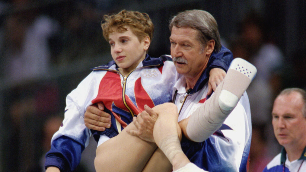 Kerri Strug and Béla Károlyi at the 1996 Olympics