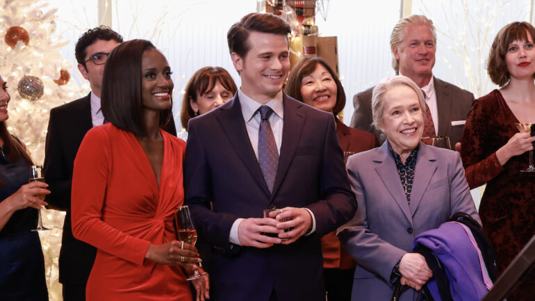 Skye P. Marshall as Olympia, Jason Ritter as Julian, and Kathy Bates as Matty in 'Matlock' Season 1 Episode 7 - 'Belly of the Beast'