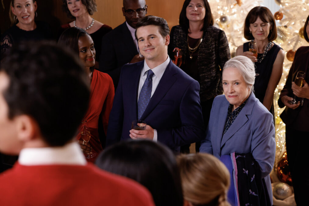 Skye P. Marshall as Olympia, Jason Ritter as Julian, and Kathy Bates as Matty in 'Matlock' Season 1 Episode 7