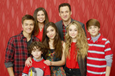 'Girl Meets World' cast - Peyton Meyer as Lucas Friar, August Maturo as Auggie Matthews, Danielle Fishel as Topanga Matthews, Rowan Blanchard as Riley Matthews, Ben Savage as Cory Matthews, Sabrina Carpenter as Maya Hart, and Corey Fogelmanis as Farkle