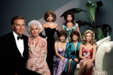 'The Colbys' cast Charlton Heston, Barbara Stanwyck, Stephanie Beacham, Emma Samms, Tracy Scoggins, Katharine Ross, Claire Yarlett