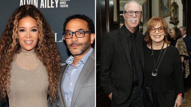 Sunny Hostin and Emmanuel Hostin attend the Alvin Ailey American Dance Theater 2022 Opening Night Gala at New York City Center on November 30, 2022 in New York City; Steve Janowitz and Joy Behar attend Joseph Fioretti exhibition at The National Arts Club on October 05, 2019 in New York City.