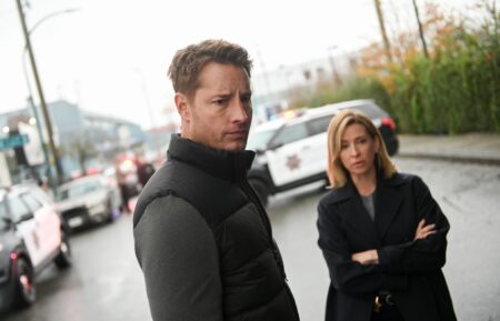 Justin Hartley as Colter Shaw and Jolie Jenkins as Detective Goodman — 'Tracker' Season 2 Episode 8 