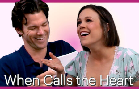 Erin Krakow and Kevin McGarry playing Hallmark trivia