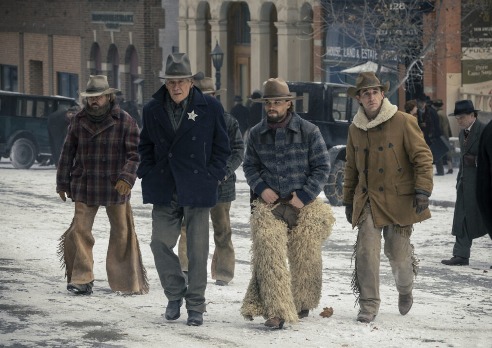 Harrison Ford as Jacob Dutton, Darren Mann as Jack Dutton and Caleb Martin as Dennis in '1923' Season 2 Episode 1