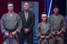 Patrick Luwis as Axel, Thomas Ian Griffith as Terry Silver, Rayna Vallandingham as Zara, Lewis Tan as Sensei Wolf in Cobra Kai. Cr. Curtis Bonds Baker/Netflix © 2024