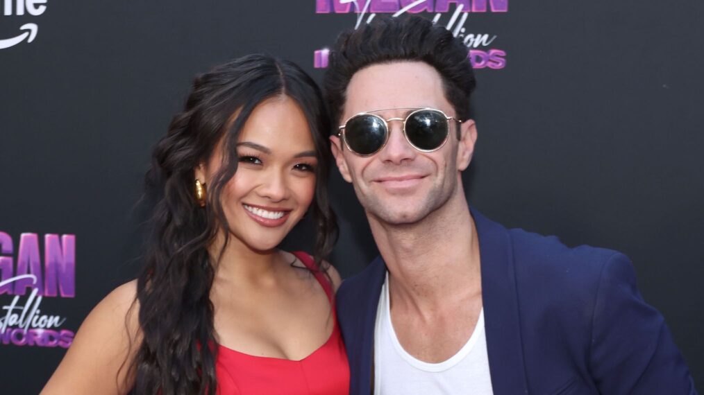 HOLLYWOOD, CALIFORNIA - OCTOBER 30: (L-R) Jenn Tran and Sasha Farber attend the Premiere of Amazon Prime Video's 