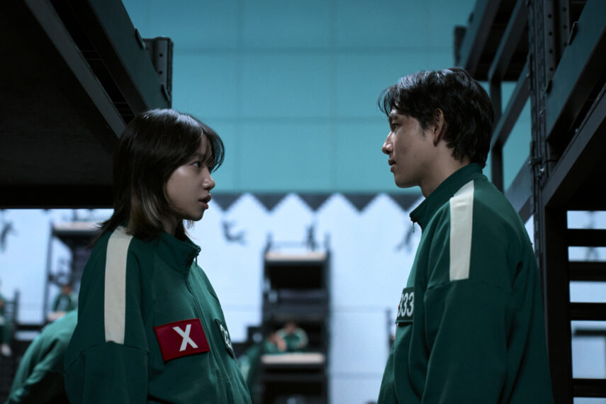 Jo Yu-ri as Kim Jun-hee, Yim Si-wan as Lee Myung-gi in Squid Game S2