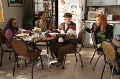 Quinta Brunson, Tyler James Williams, Chris Perfetti, and Lisa Ann Walter in 'Abbott Elementary's crossover with 'It's Always Sunny in Philadelphia'