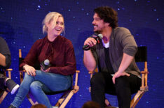 Eliza Taylor and Bob Morley during New York Comic Con at Jacob Javits Center on October 6, 2018 in New York City.