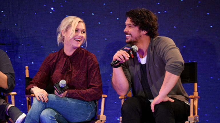 Eliza Taylor and Bob Morley during New York Comic Con at Jacob Javits Center on October 6, 2018 in New York City.