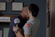 Taylor Kinney as Severide and Miranda Rae Mayo as Stella kissing in 'Chicago Fire'