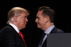 Donald Trump greets television producer Mark Burnett at the National Prayer Breakfast on February 2, 2017, in Washington, D.C.