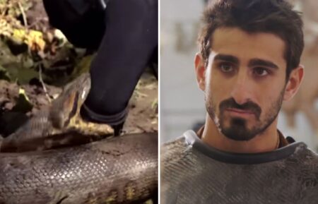 Paul Rosolie and the green anaconda he encountered for the 2014 Discovery Channel special 'Eaten Alive'