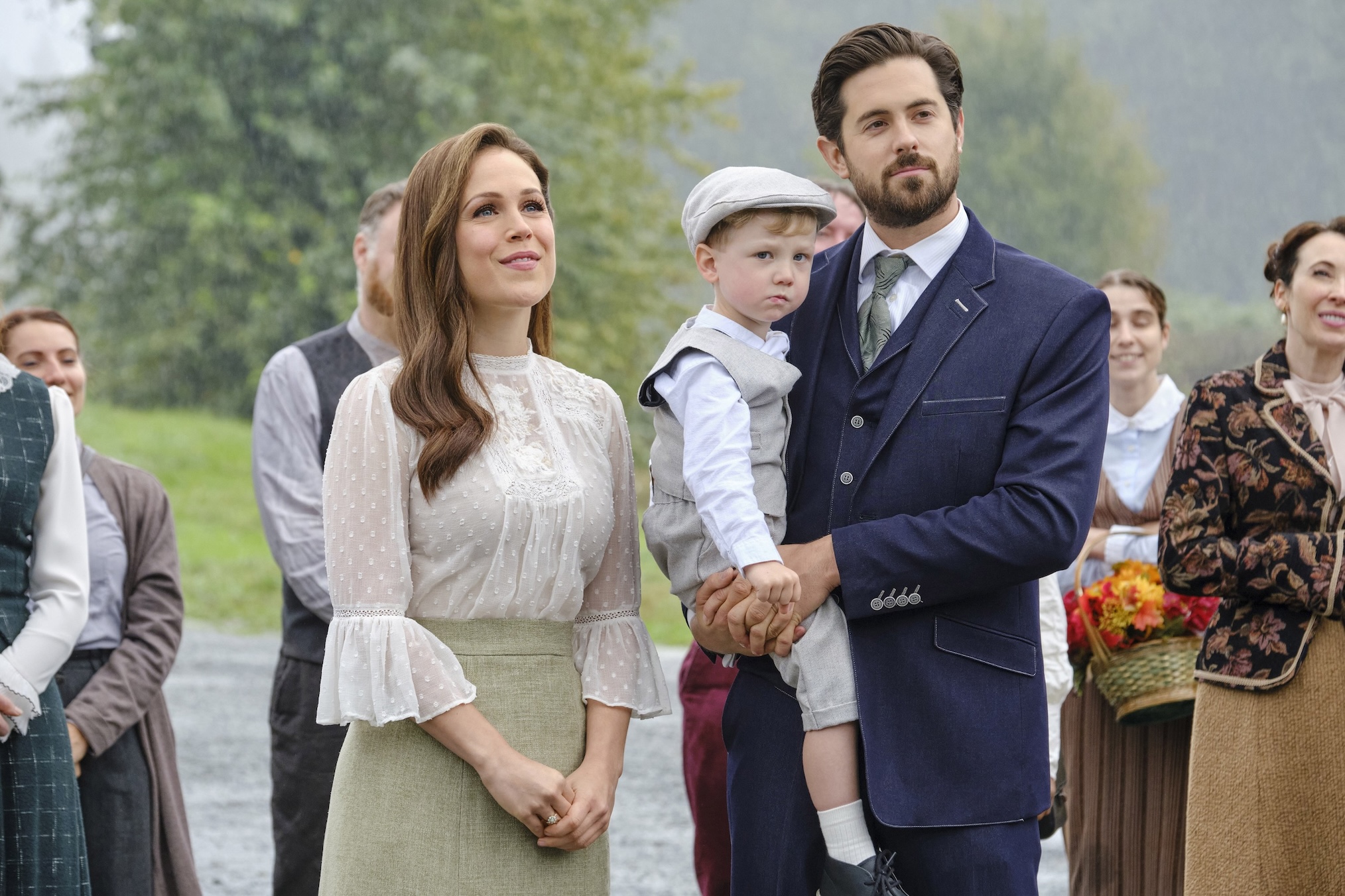 Erin Krakow, Hyland Goodrich, Chris McNally in 'When Calls the Heart' Season 9