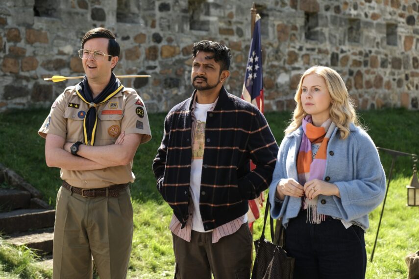 Richie Moriarty, Utkarsh Ambudkar, and Rose McIver in 'Ghosts'