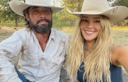 Ryan Bingham and Hassie Harrison of 'Yellowstone' on set