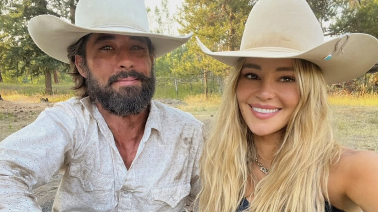 Ryan Bingham and Hassie Harrison of 'Yellowstone' on set