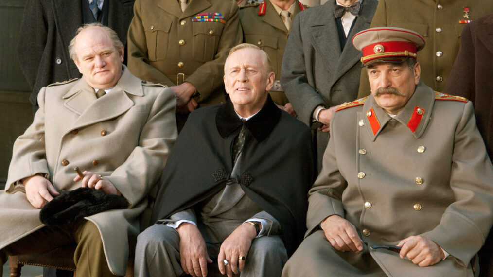 Brendan Gleeson as Winston Churchill, Len Cariou as Franklin Delano Roosevelt, and Aleksei Petrenko as Josef Stalin in 'Into the Storm'