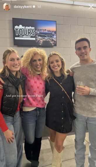 Kimberly Schlapman's daughter, Kimberly Schlapman, Daisy Kent, and Thor Herbst backstage at the Allegiant Stadium.