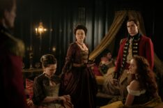 Gillian Kirkpatrick, Silvia Presente, and Charles Vandervaart in 'Outlander' Season 7