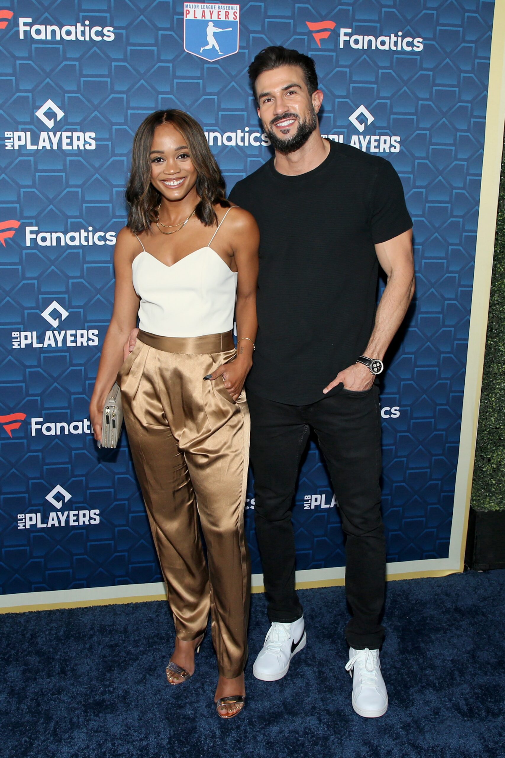 Rachel Lindsay and Bryan Abasolo attend the “Players Party” co-hosted by Michael Rubin, MLBPA and Fanatics at City Market Social House on July 18, 2022 in Los Angeles, California.