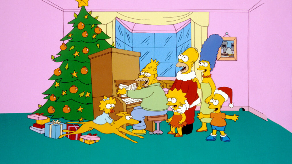 THE SIMPSONS, (from left): Maggie Simpson, Santa's Little Helper, Grandpa Abraham Simpson, Lisa Simp