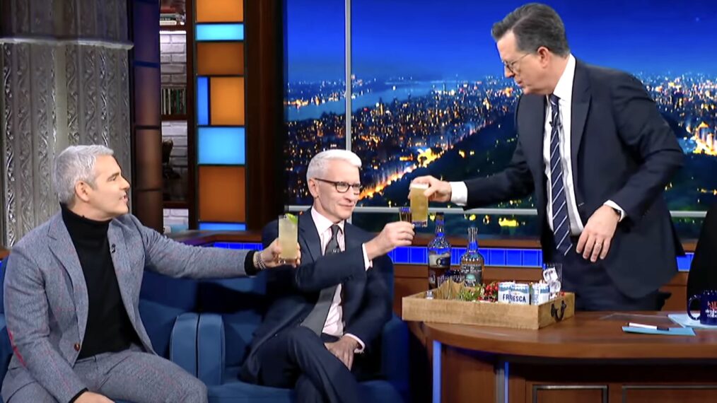 Andy Cohen and Anderson Cooper on The Late Show with Stephen Colbert