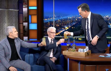 Andy Cohen and Anderson Cooper on The Late Show with Stephen Colbert