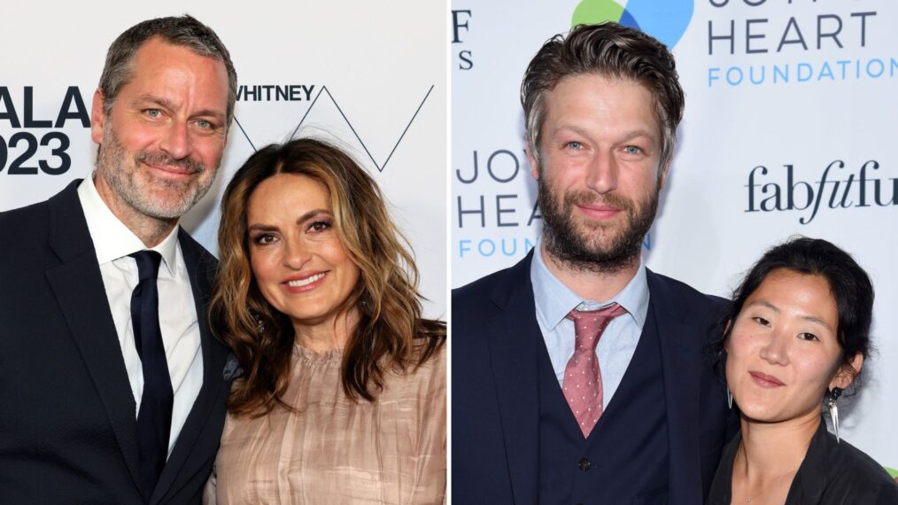 Peter Hermann and Mariska Hargitay attend the 2023 Whitney Gala and Studio Party at The Whitney Museum of American Art on May 16, 2023 in New York City / Peter Scanavino and Lisha Bai attend The Joyful Revolution Gala In New York City hosted by Mariska Hargitay's Joyful Heart Foundation on May 22, 2017 in New York City.