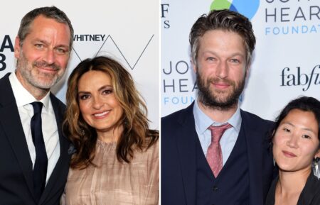 Peter Hermann and Mariska Hargitay attend the 2023 Whitney Gala and Studio Party at The Whitney Museum of American Art on May 16, 2023 in New York City / Peter Scanavino and Lisha Bai attend The Joyful Revolution Gala In New York City hosted by Mariska Hargitay's Joyful Heart Foundation on May 22, 2017 in New York City.