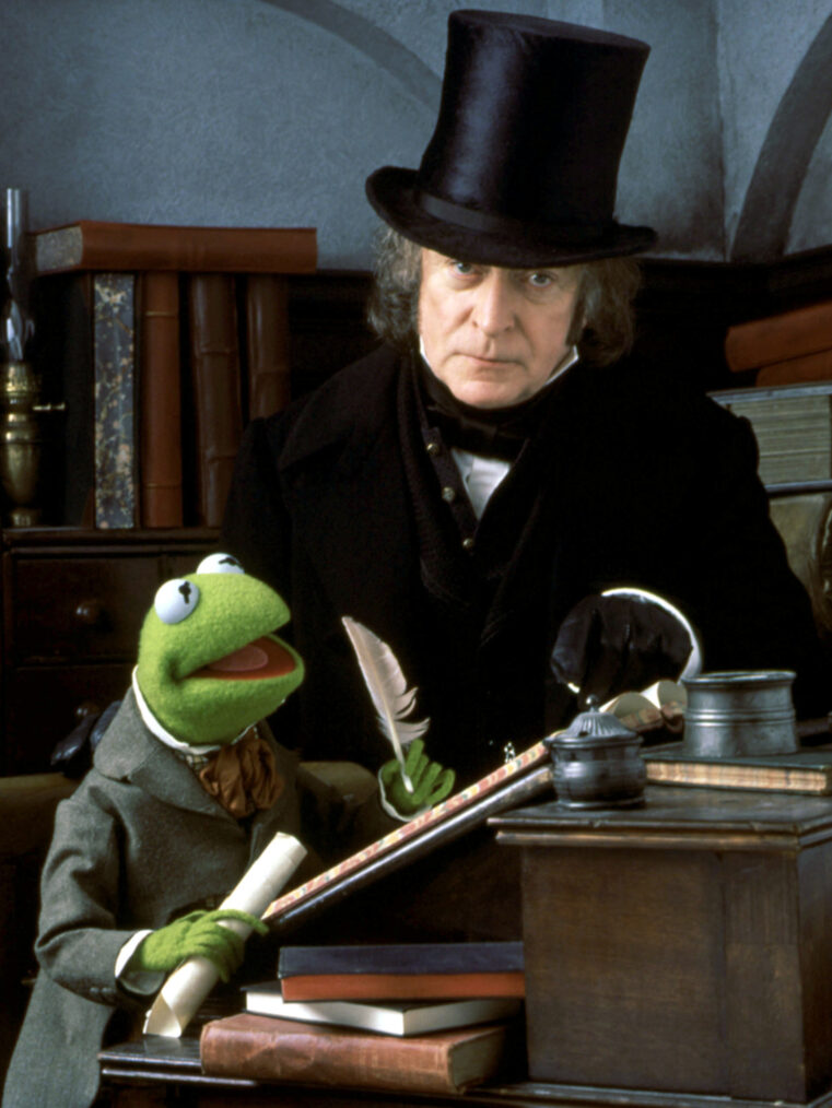 Michael Caine as Ebenezer Scrooge with Kermit the Frog as Bob Cratchit in 'The Muppet Christmas Carol'