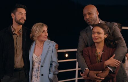 Marco Grazzini as Mike Valenzuela, Zibby Allen as Brie Sheridan, Colin Lawrence as Preacher, Kandyse McClure as Kaia in 'Virgin River' Season 6