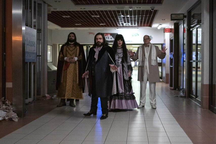 Kayvan Novak as Nandor, Matt Berry as Laszlo, Natasia Demetriou as Nadja, Mark Proksch as Colin Robinson in 'What We Do in the Shadows'