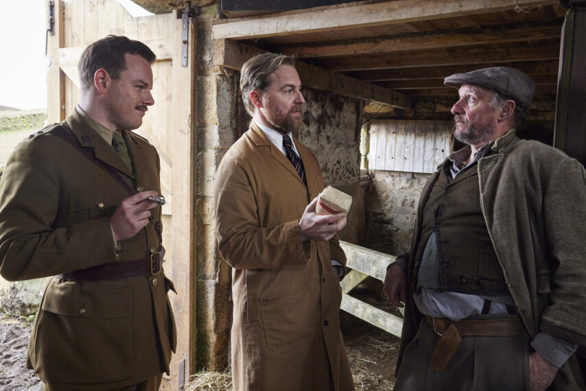 Shown from left to right: Tristan Farnon (Callum Woodhouse) and Siegfried Farnon (Samuel West) in 'All Creatures Great and Small' Season 5 Episode 3 - 'Homecoming'