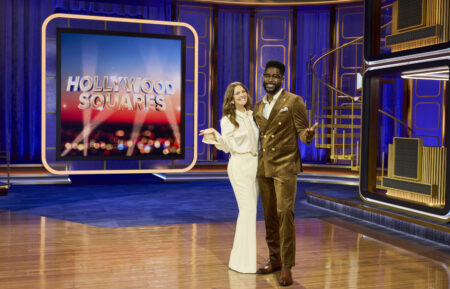 Drew Barrymore and Nate Burleson, co-hosts of the CBS Original Series Hollywood Squares