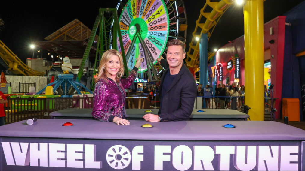 Vanna White and Ryan Seacrest attend the WOF S42 – Pier Wheel Launch at Santa Monica Pier on August 30, 2024 in Santa Monica, California. (Photo by Phillip Faraone/Getty Images for CBS Media Ventures / Sony Pictures Television)