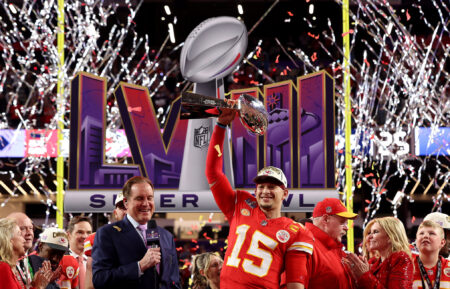 Patrick Mahomes #15 of the Kansas City Chiefs holds the Lombardi Trophy after defeating the San Francisco 49ers 25-22 during Super Bowl LVIII at Allegiant Stadium on February 11, 2024 in Las Vegas, Nevada.