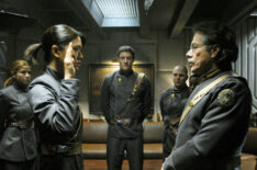 Luciana Carro, Grace Park, Tahmoh Penikett, Edward James Olmos in Battlestar Galactica - Season 3 - 'Occupation/Precipice'