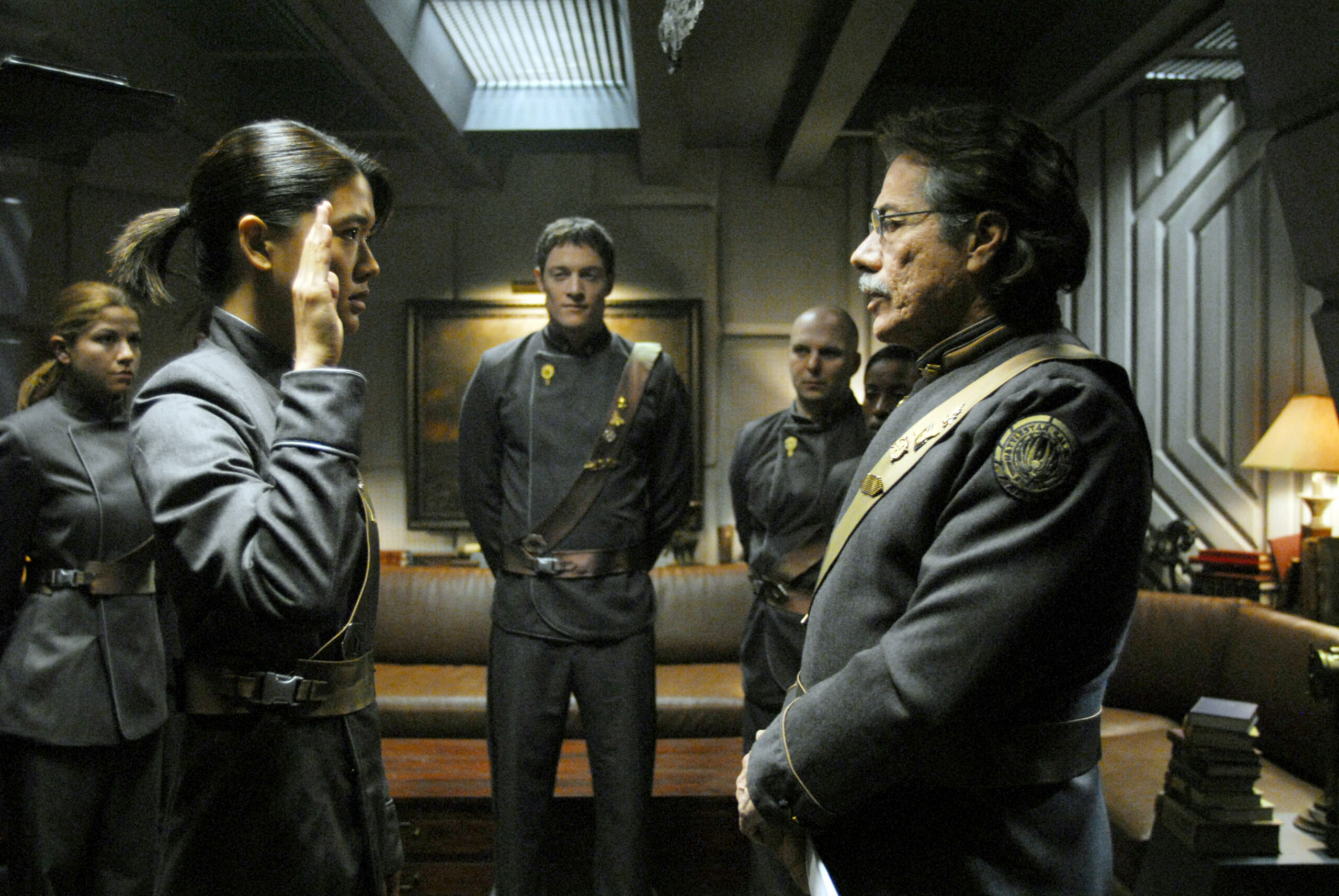 BATTLESTAR GALACTICA, Luciana Carro, Grace Park, Tahmoh Penikett, Edward James Olmos, 'Occupation/Precipice', (Season 3, airing Oct. 6, 2006), 2004-, photo: