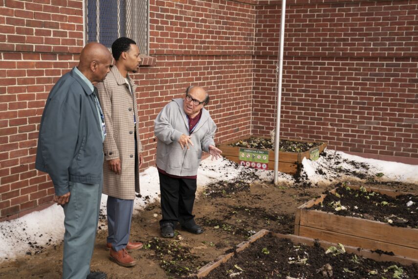 William Stanford Davis, Tyler James Williams, and Danny DeVito in 'Abbott Elementary's crossover with 'It's Always Sunny in Philadelphia'