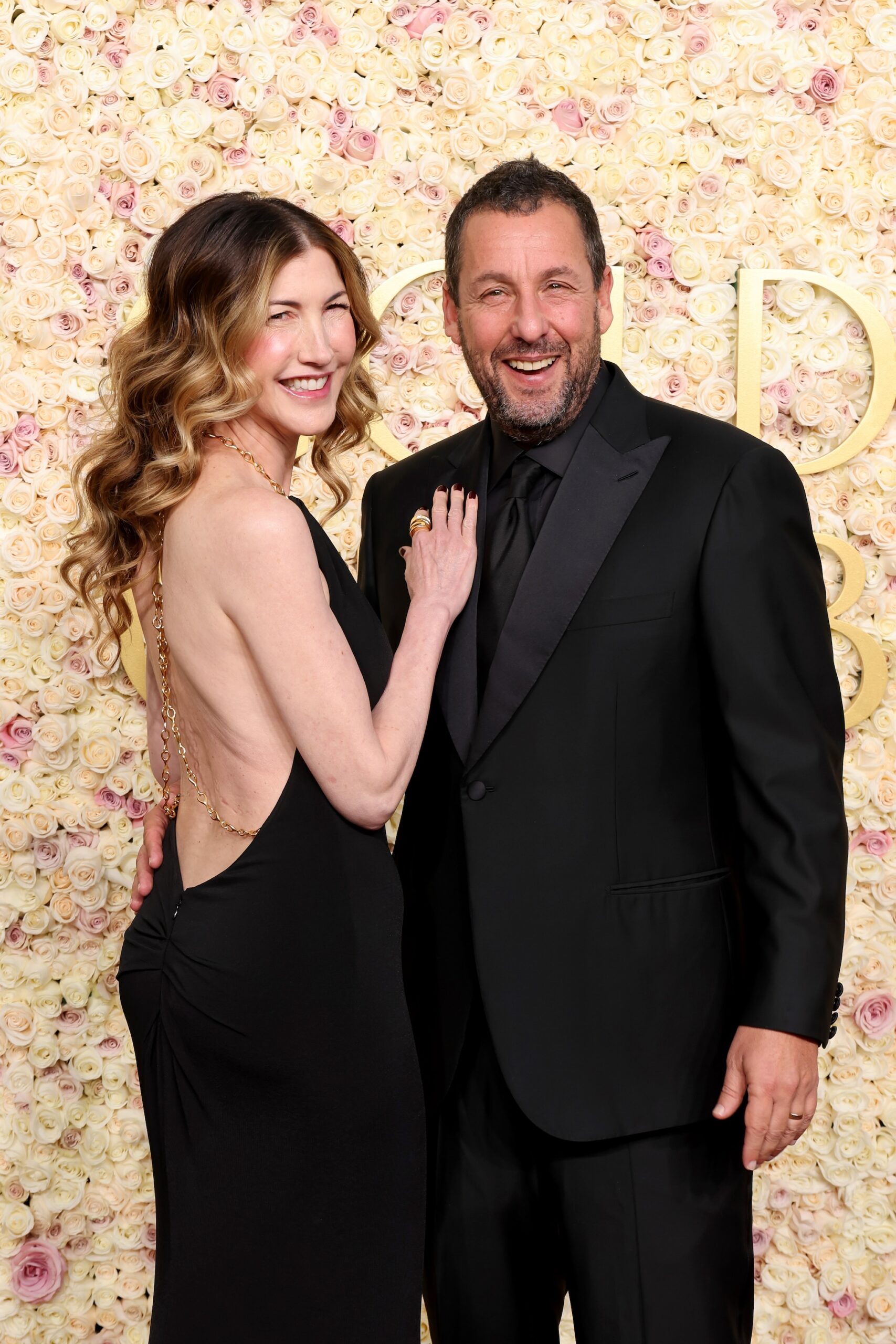 Jackie Sandler and Adam Sandler attend the 82nd Annual Golden Globe Awards at The Beverly Hilton on January 05, 2025 in Beverly Hills, California