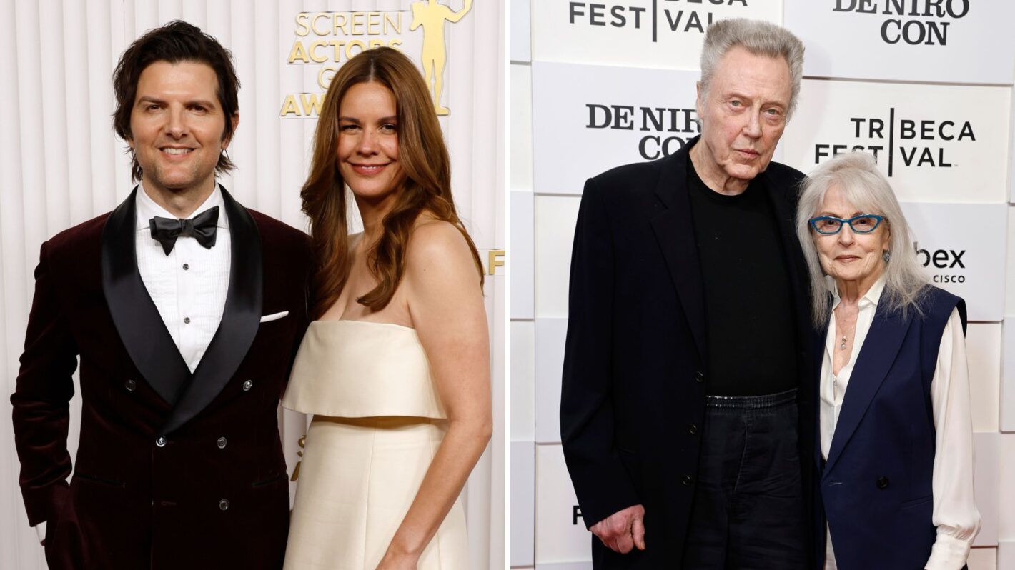 Adam Scott and Naomi Scott attend the 29th Annual Screen Actors Guild Awards at Fairmont Century Plaza on February 26, 2023 in Los Angeles, California and Christopher Walken and Georgianne Walken attend during the 