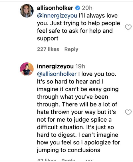 Allison Holker and Kelly Gibson's Instagram Comment Exchange