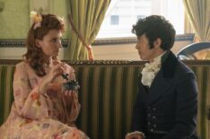 Bessie Carter as Prudence Featherington, James Phoon as Harry Dankworth in episode 302 of Bridgerton