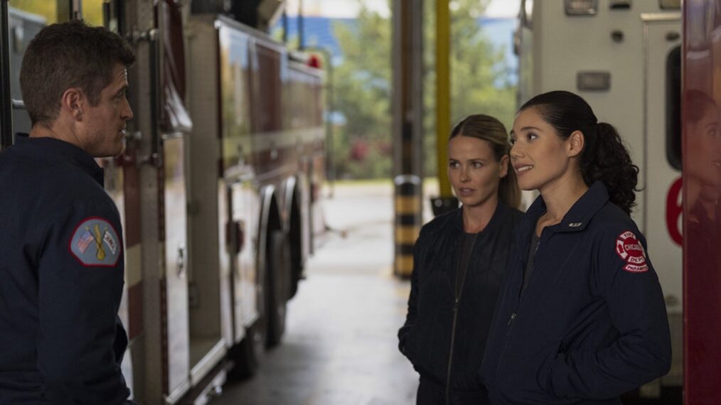 Jake Lockett as Sam Carver, Jocelyn Hudon as Lyla Novak, Hanako Greensmith as Violet Mikami — 'Chicago Fire' Season 13 Episode 9 